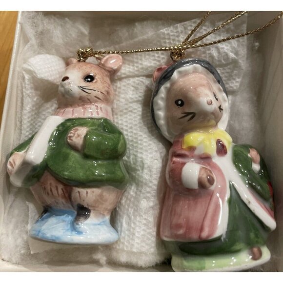 Schmid Country Cousins Christmas Ornaments Set Of 2 Rabbit Mouse Mice Vintage - Picture 1 of 5